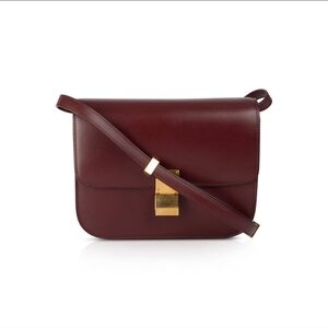 Celine Style Box Bag in Burgundy